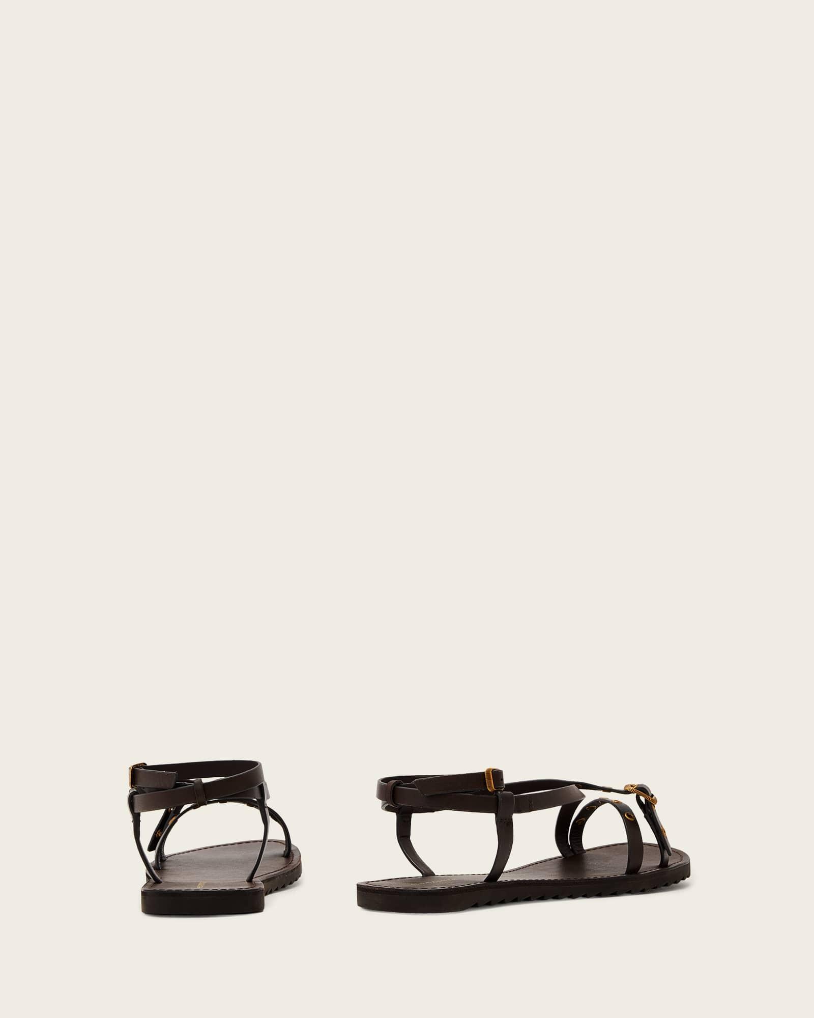 Tyla Eyelet Leather Buckle Sandals Dark Brown | ALLSAINTS US Product Image