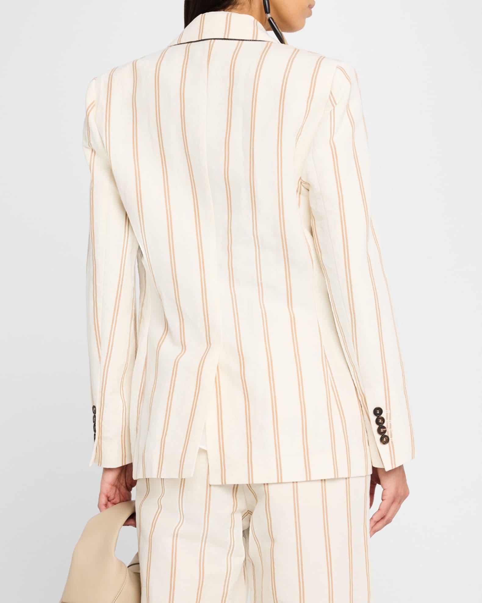 Striped Linen-Cotton Double-Breasted Blazer Product Image