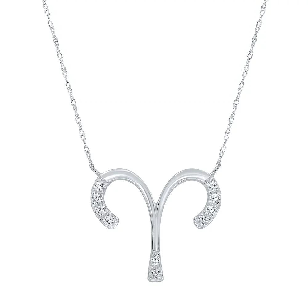 Sterling Silver 1/10 Carat T.W. Diamond Pave Aries Zodiac Pendant Necklace, Women's, Silver Tone Product Image