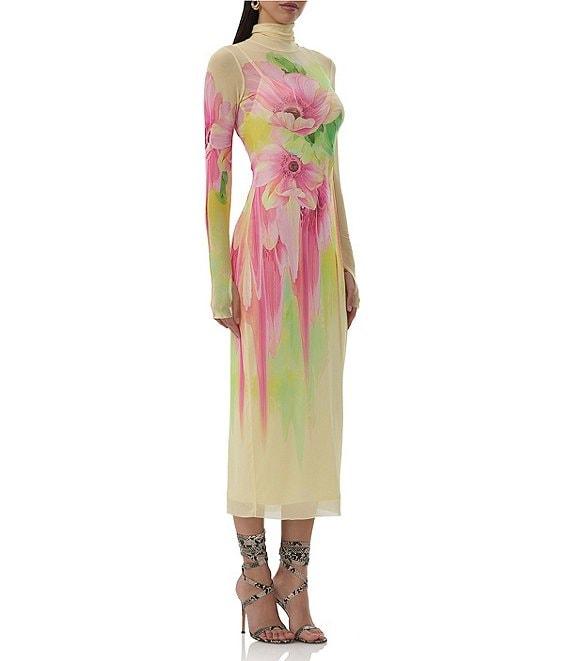AFRM Shailene Floral Print Mock Neck Long Sleeve Mesh Midi Dress Product Image