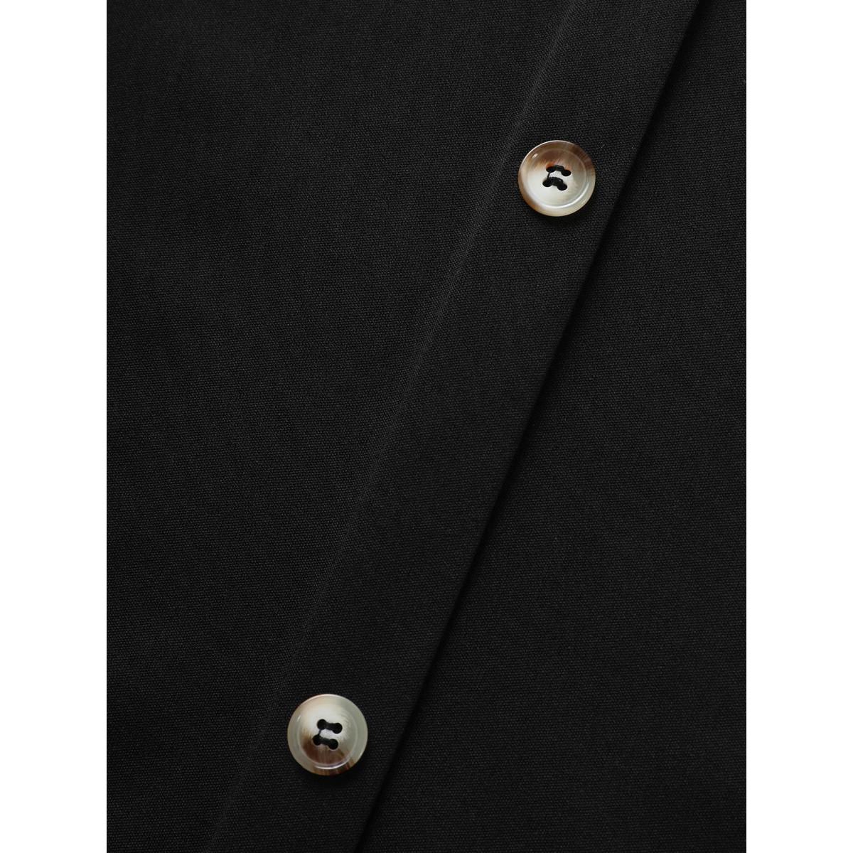 Plus Size V Neck Button Detail Elastic Waist Midi Dress Black Women At the Office Button V-neck Short sleeve Curvy BloomChic 30/6X Product Image