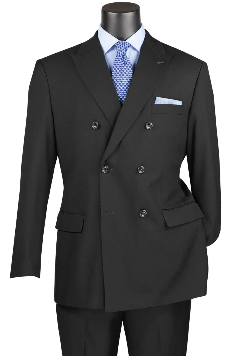 Ramses Collection - Black Regular Fit Double Breasted 2 Piece Suit with Adjustable Waistband Pants Product Image