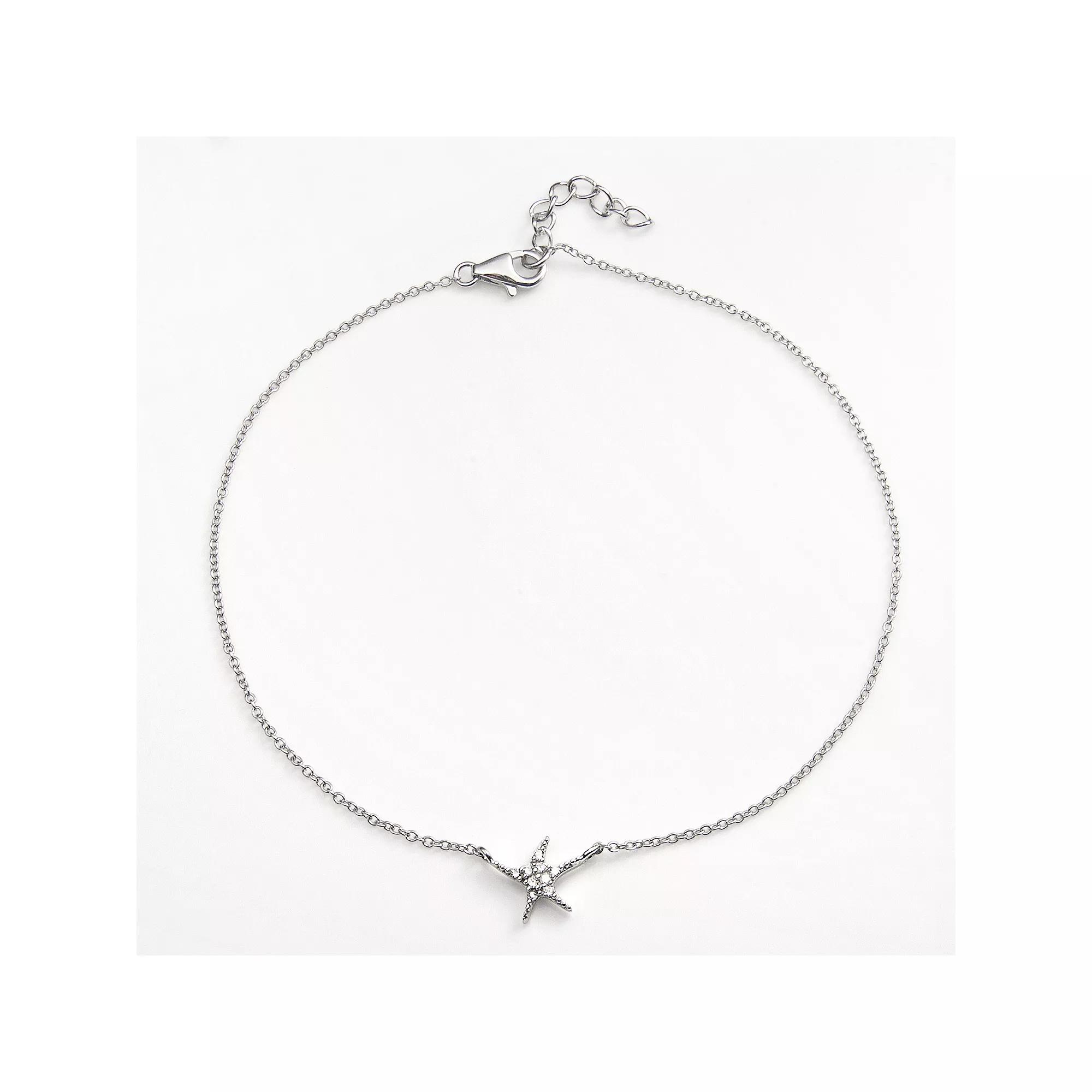 Sophie Miller Sterling Silver Cubic Zirconia Starfish Anklet, Women's, Size: 9.50, White Product Image