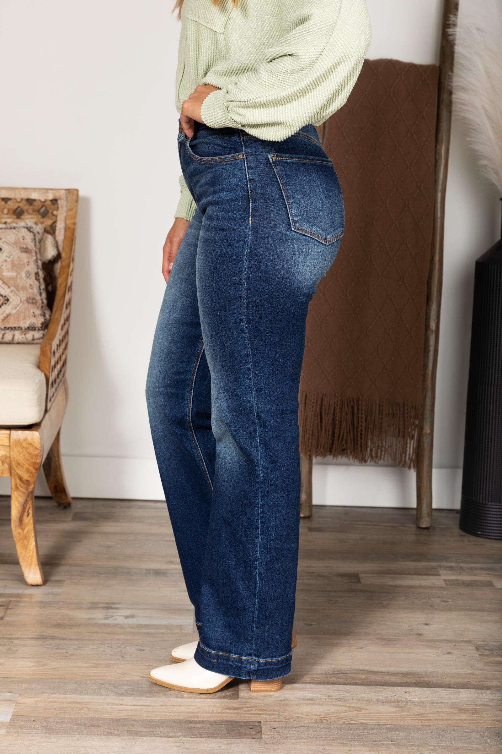 Risen Dark Wash High Rise Straight Leg Jeans Product Image