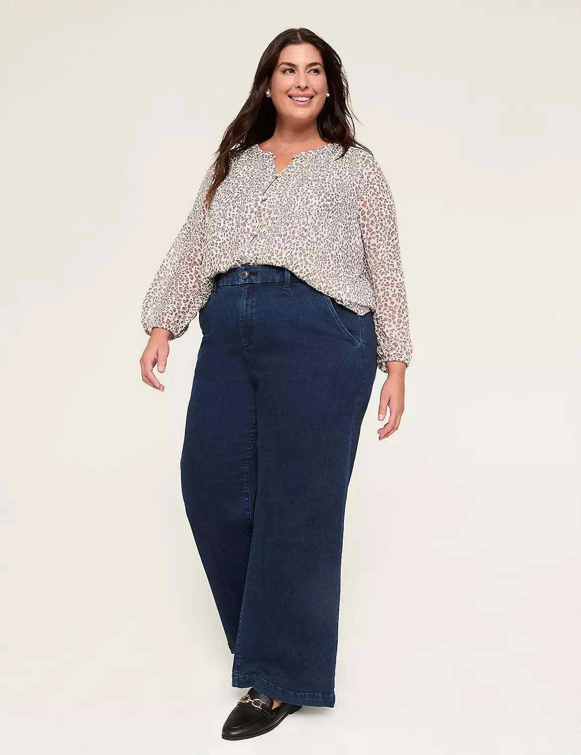 Swing Bracelet-Sleeve Button-Front Blouse Product Image