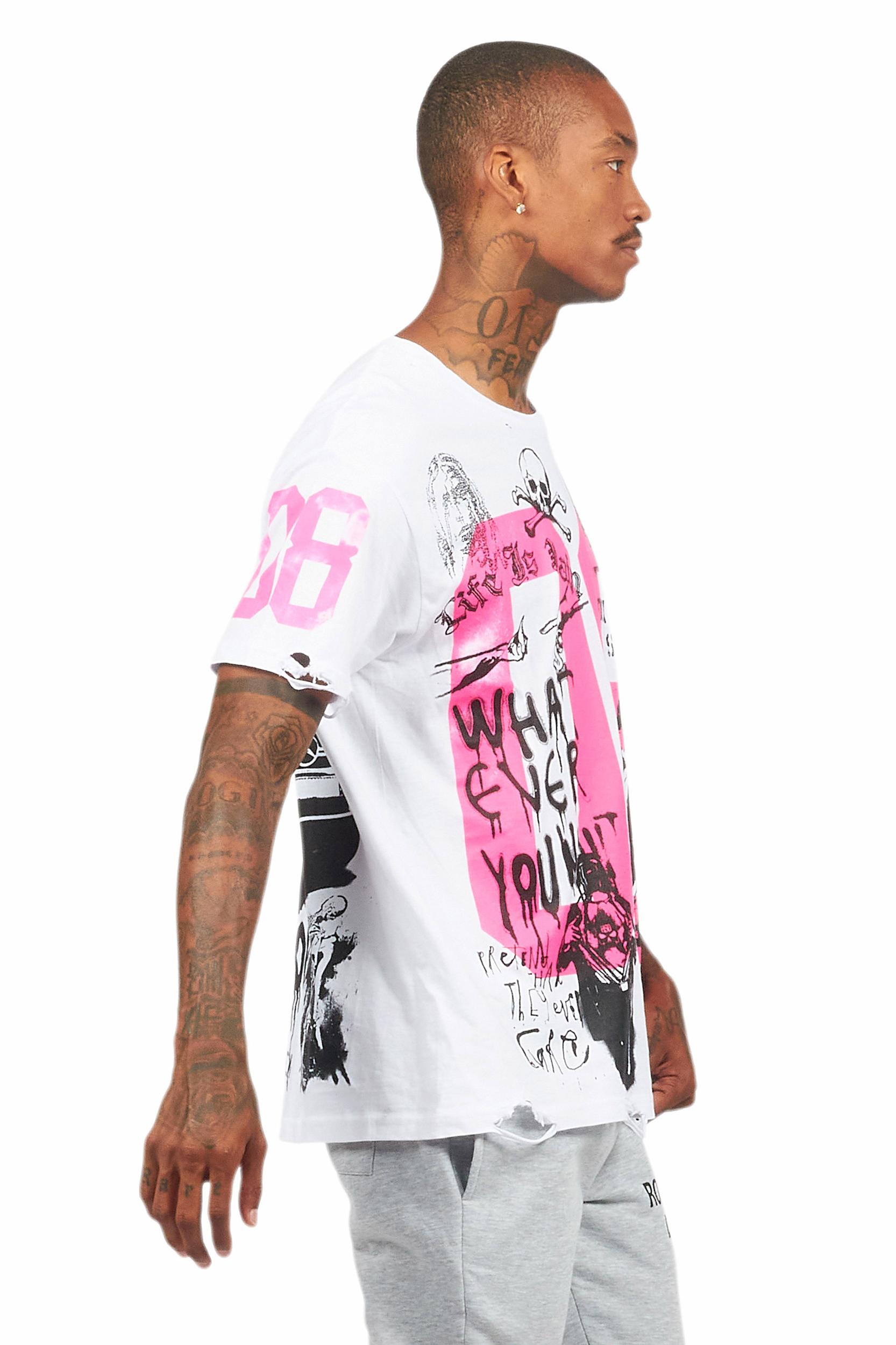 Grill White/Pink Graphic Oversized T-Shirt Male Product Image