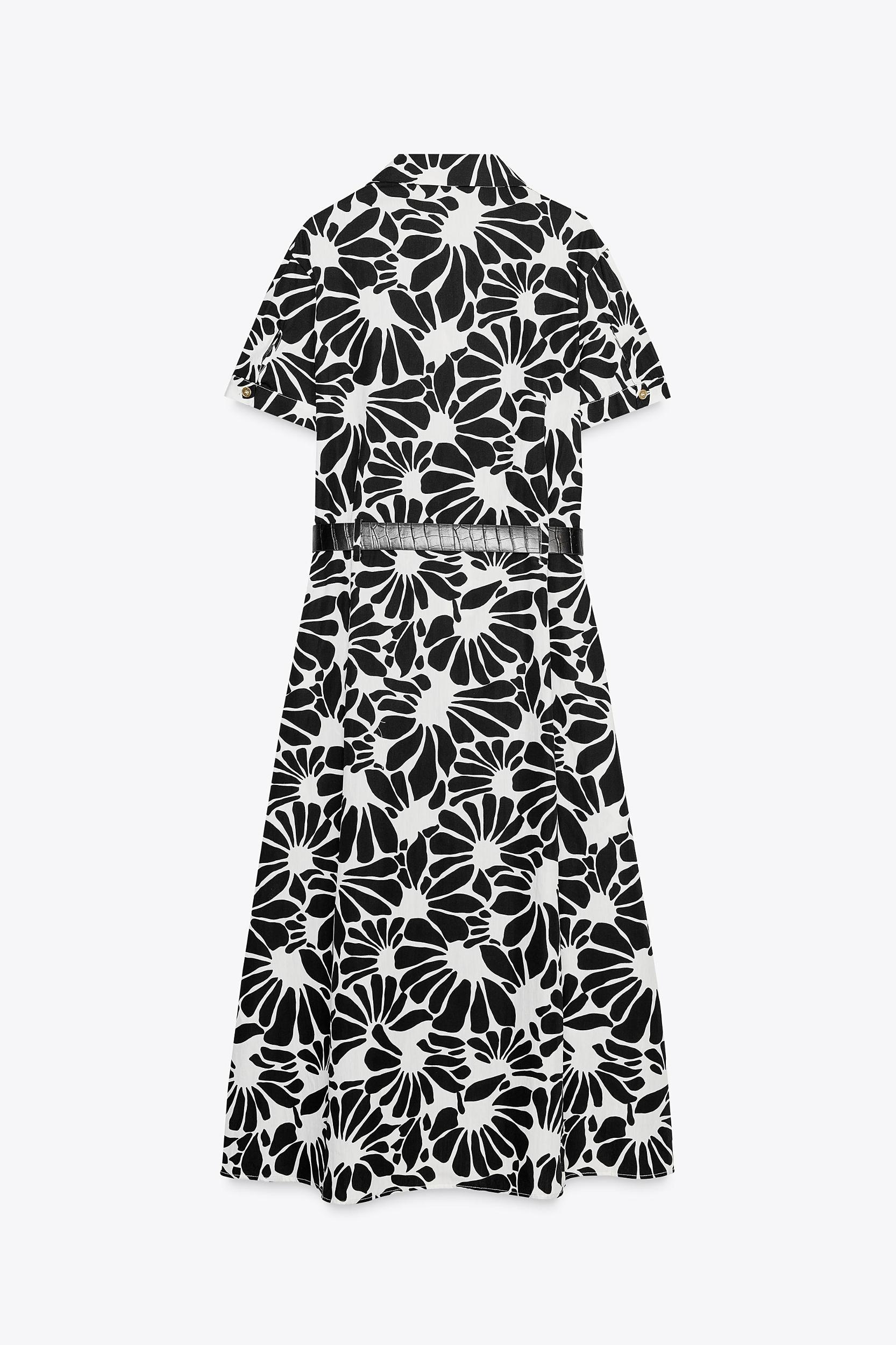 PRINTED POPLIN MIDI DRESS WITH BELT Product Image