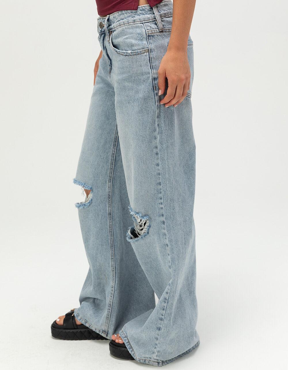 RSQ Womens Low Rise Destructed Baggy Jeans - MEDIUM WASH Product Image