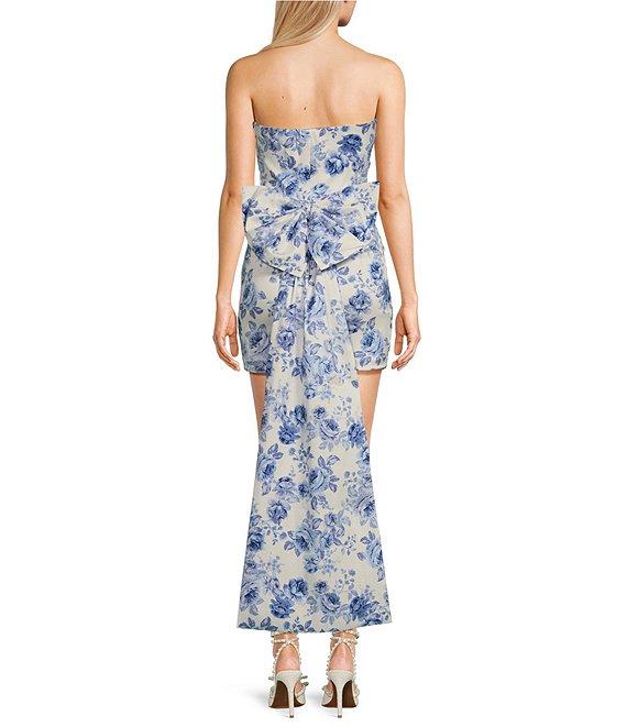 Allison & Kelly Strapless Taffeta Floral Print Bow Back Mini Dress Product Image