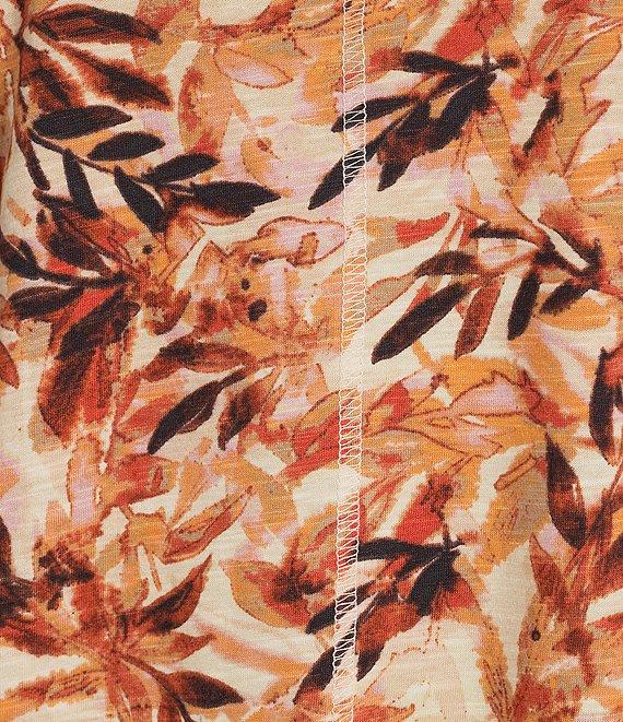 Westbound Petite Size Butter Cream Falls Leaves 3/4 Sleeve Crew Neck Knit Top Product Image