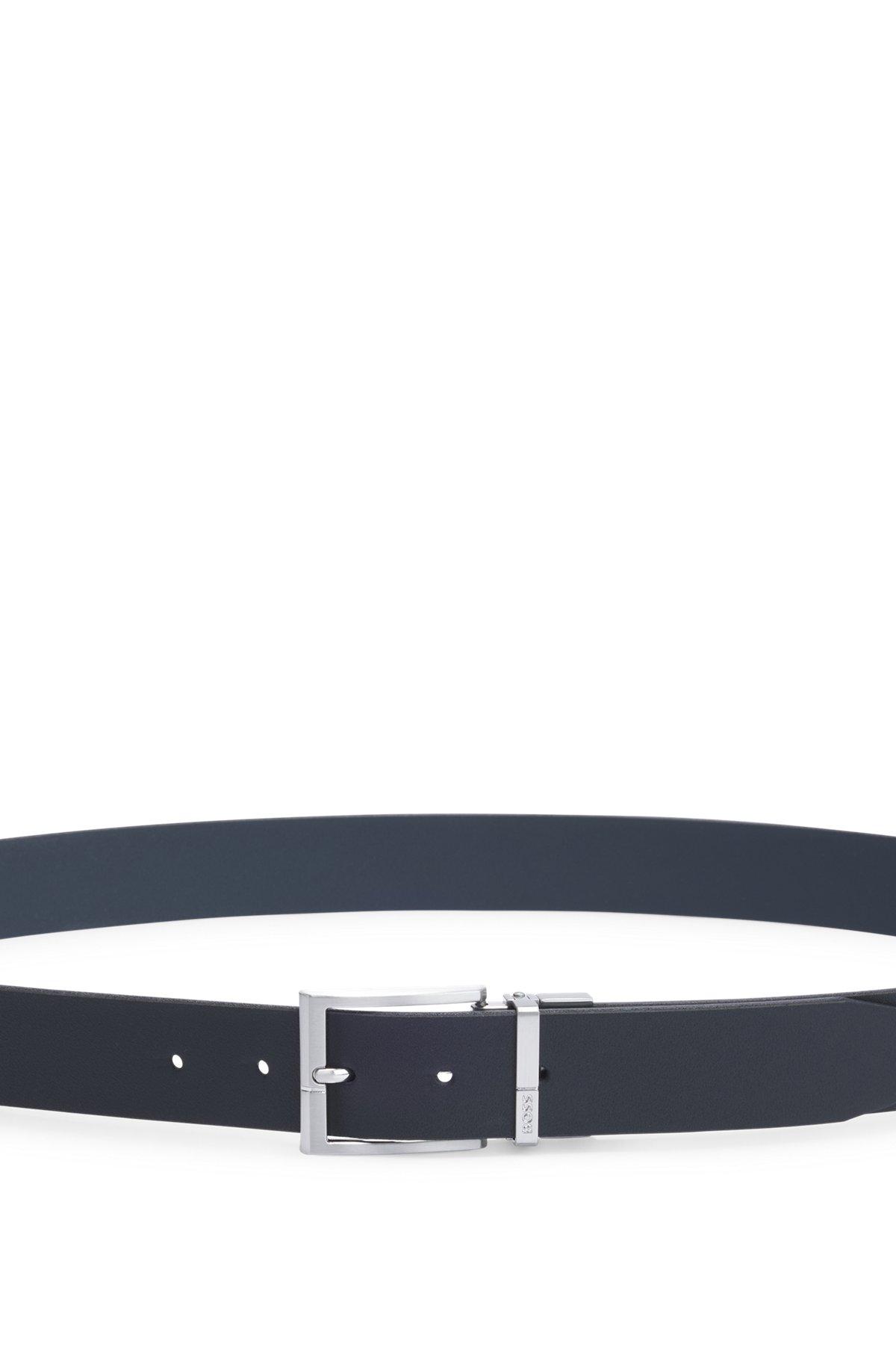 Reversible-leather belt with pin and plaque buckles Product Image