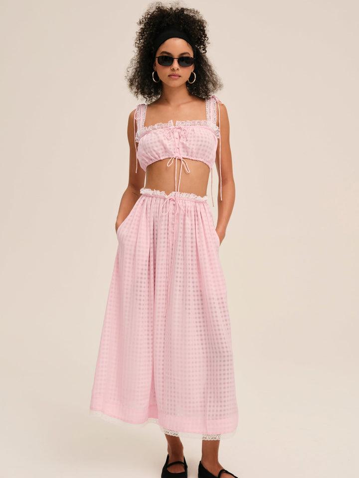 Ginny Gingham Midi Skirt — Pink Product Image