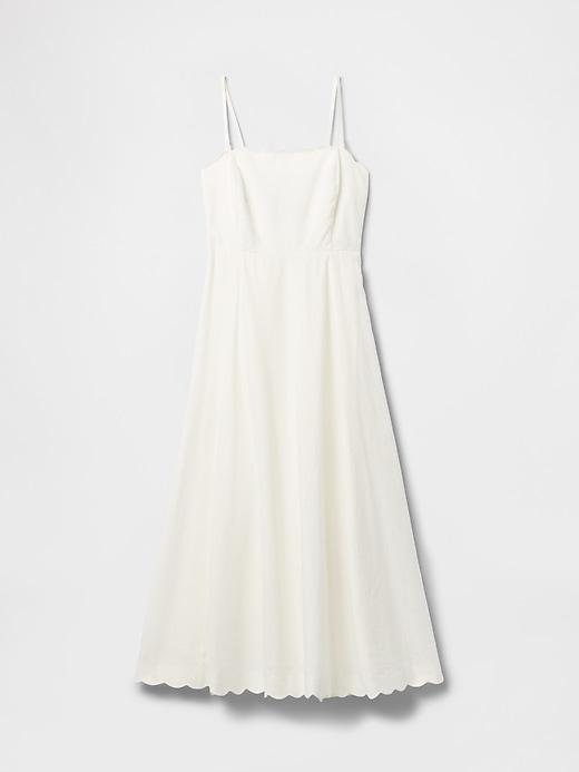 Linen-Blend Scalloped Midi Dress Product Image