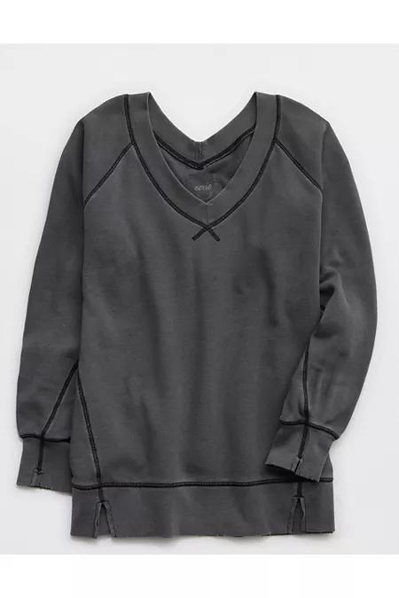 Aerie Downtime Textured V-Neck Sweatshirt Women's Product Image