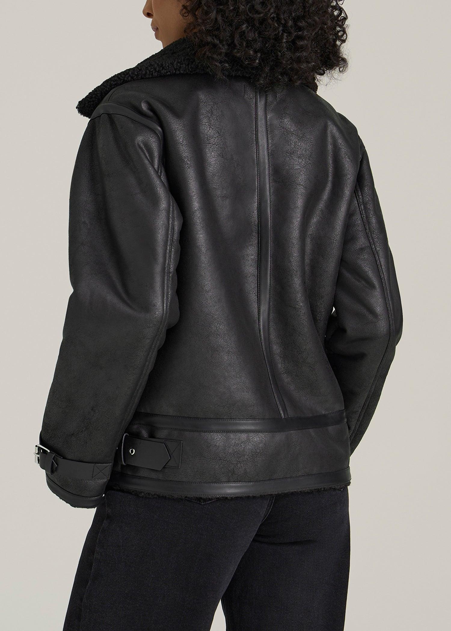 Shearling Moto Jacket for Tall Women in Black Female Product Image