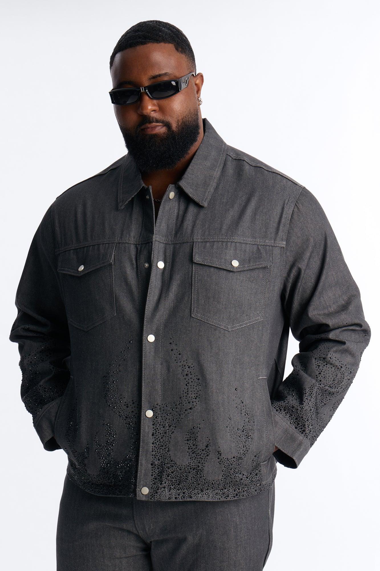 Cropped Dark Ember Trucker Jacket - Grey Male Product Image
