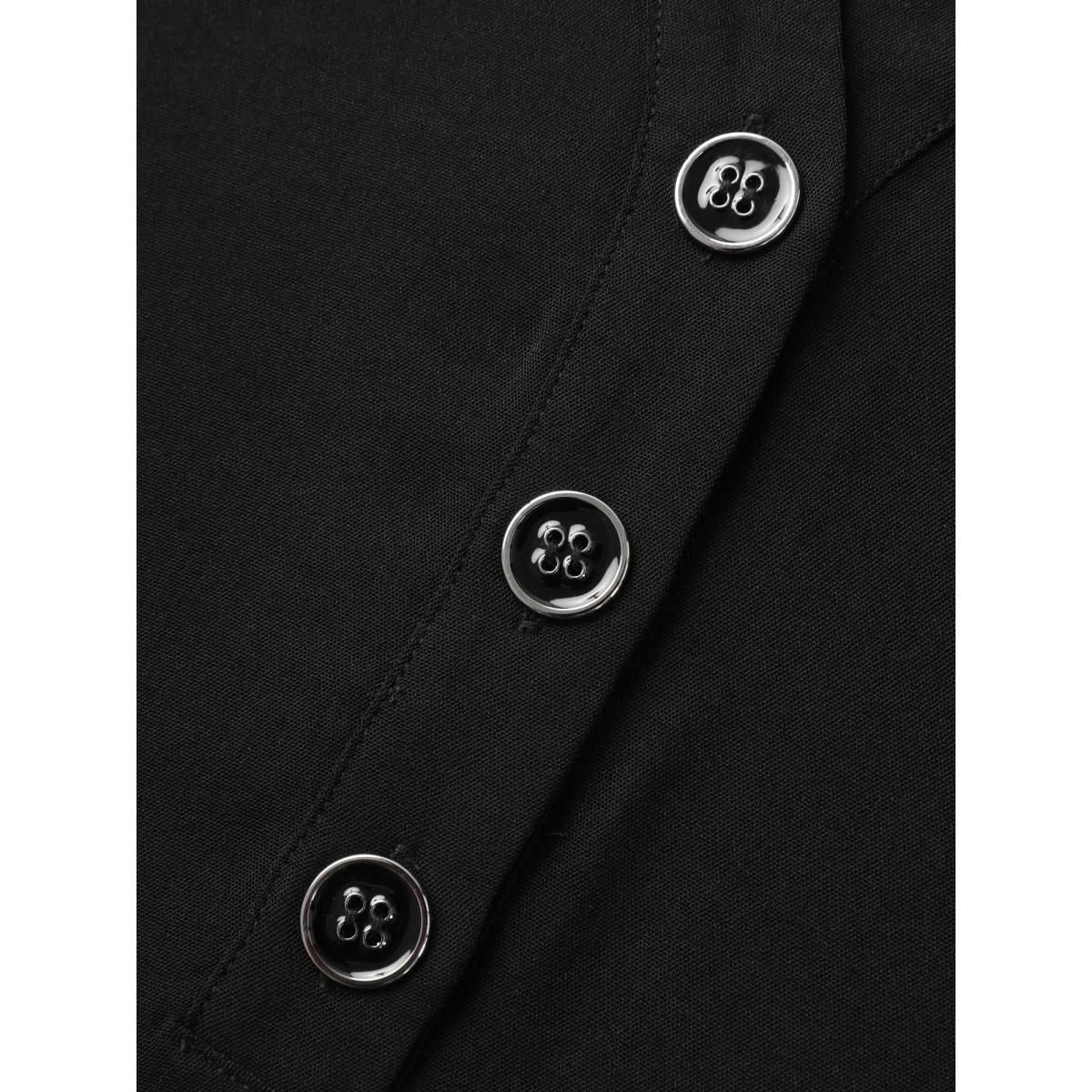 Plus Size Black Button Placket Tab Sleeve Blouse Women Short sleeve Shirt collar Work Blouses BloomChic 14-16/1X Product Image