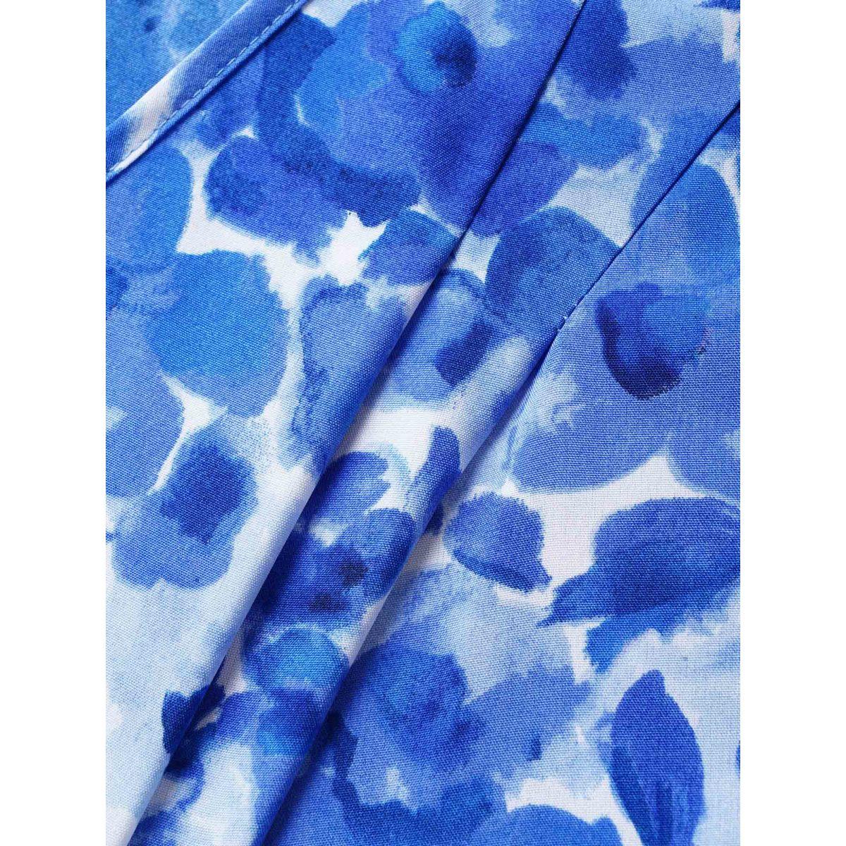 Plus Size Watercolor Floral Dolman Sleeve Maxi Dress Mediumblue Women Elegant Belted V-neck Sleeveless Curvy BloomChic 22-24/3X Product Image