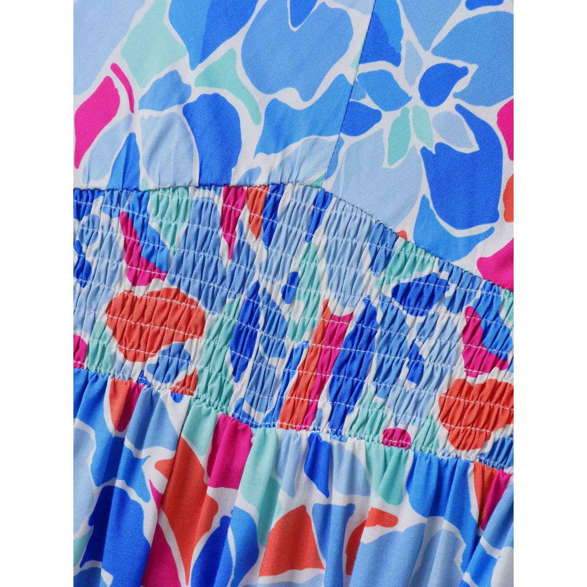 Plus Size Floral Abstract Shirred Waist Midi Dress Bluepurple Women V-neck Cap Sleeve Curvy BloomChic 14-16/1X Product Image