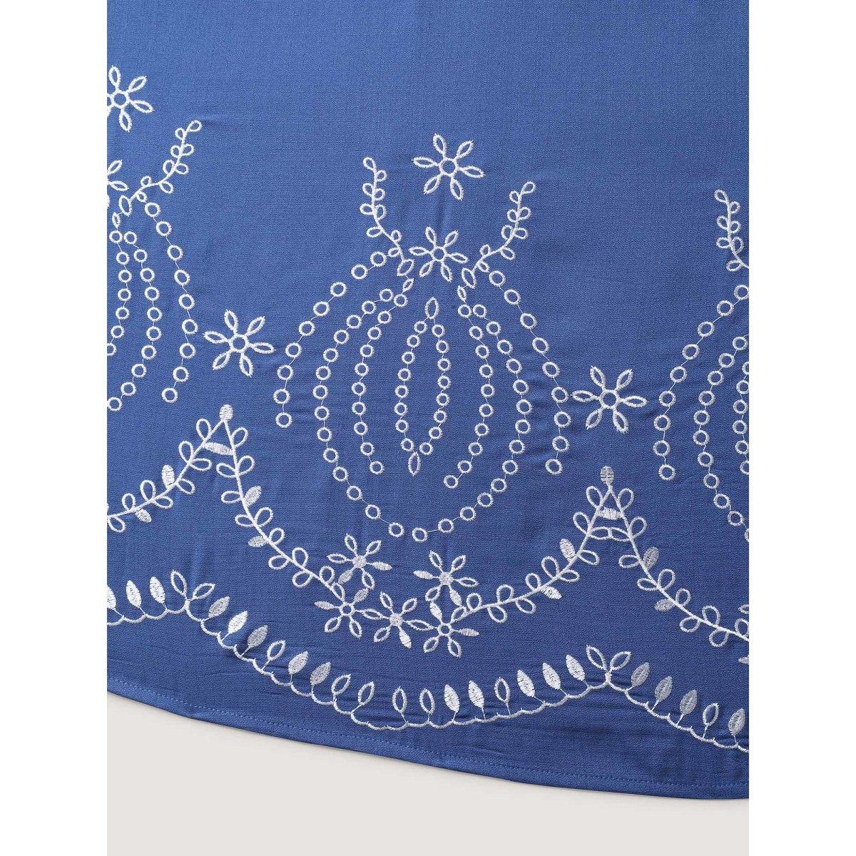 Plus Size Embroidered Hem Stretchy Waist Midi Dress Cerulean Women Non Short sleeve Curvy BloomChic 14-16/1X Product Image