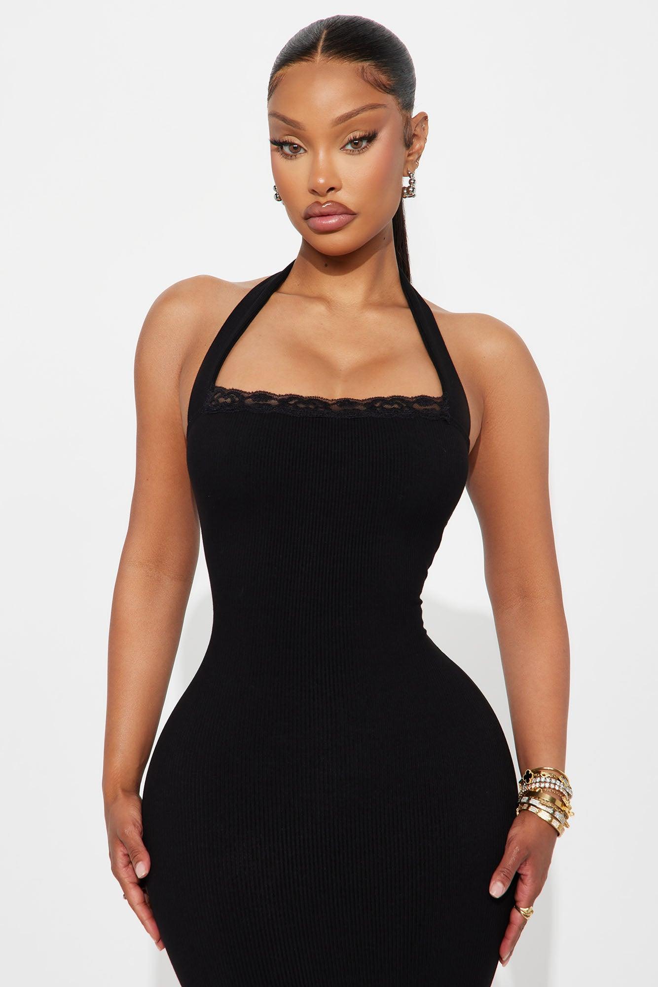 Mallory Halter Snatched Midi Dress - Black Female Product Image