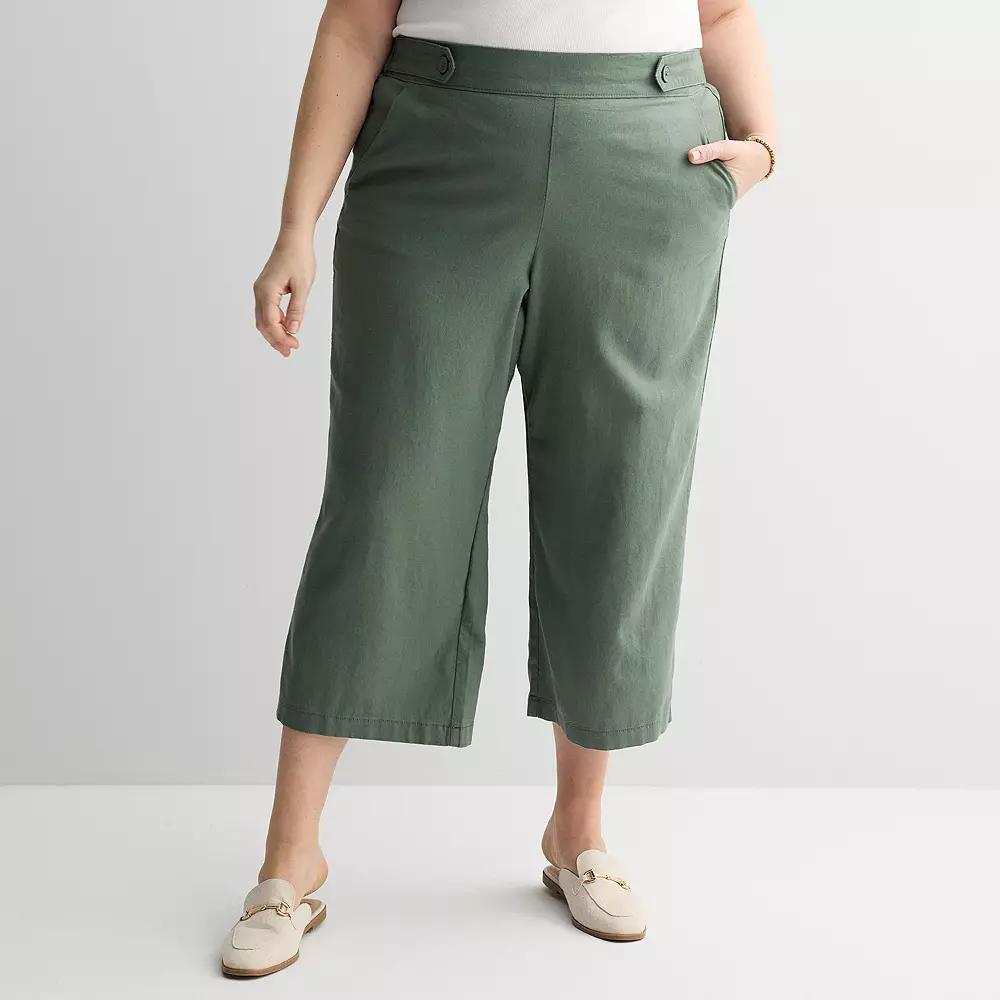 Plus Size Croft & Barrow® Button-Tab Pull-On Wide Leg Crop Pants, Women's, Size: 4XL, Manolo Green Product Image