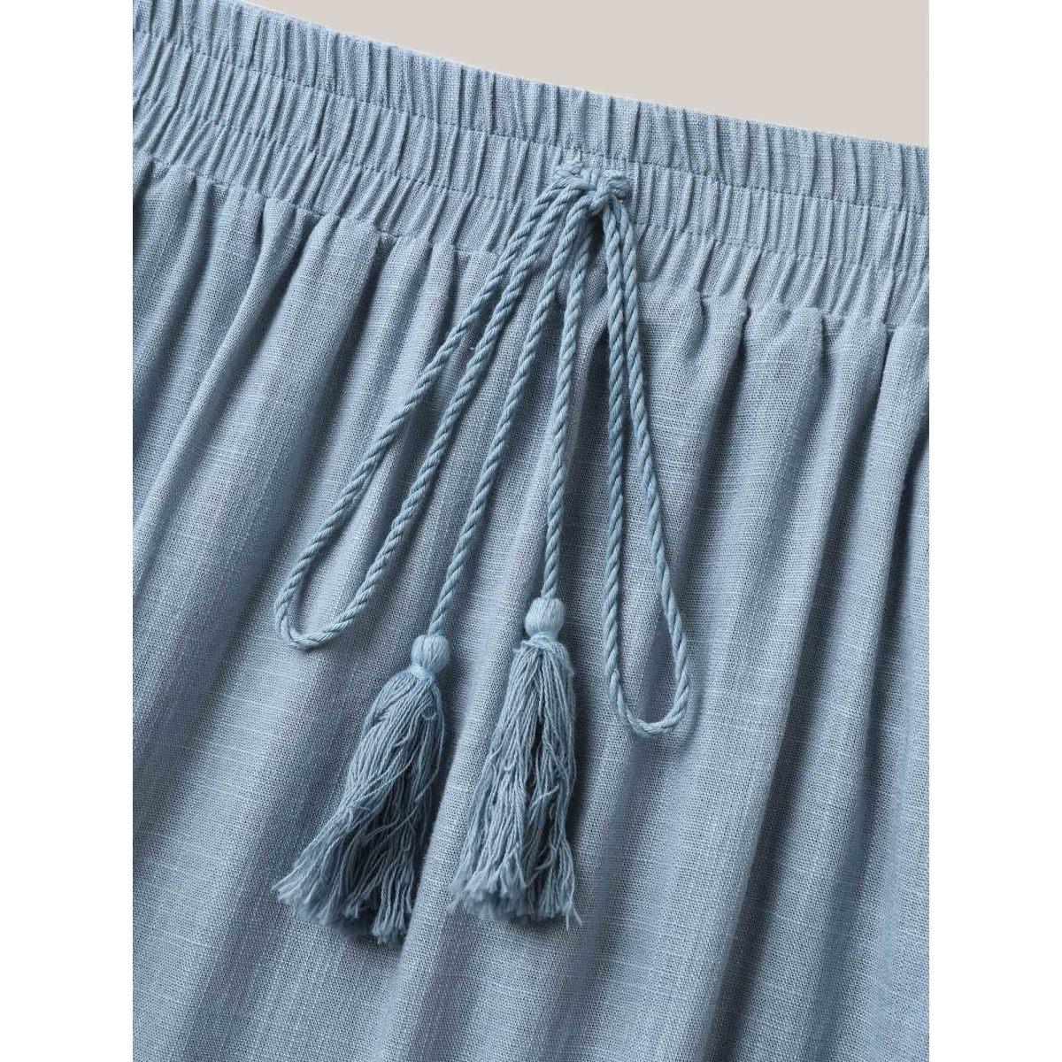 Plus Size Waist-Tie Tassel Plain Maxi Skirt Women Stone Loose No stretch Side seam pocket Everyday-Casual Skirts BloomChic 14-16/1X Product Image