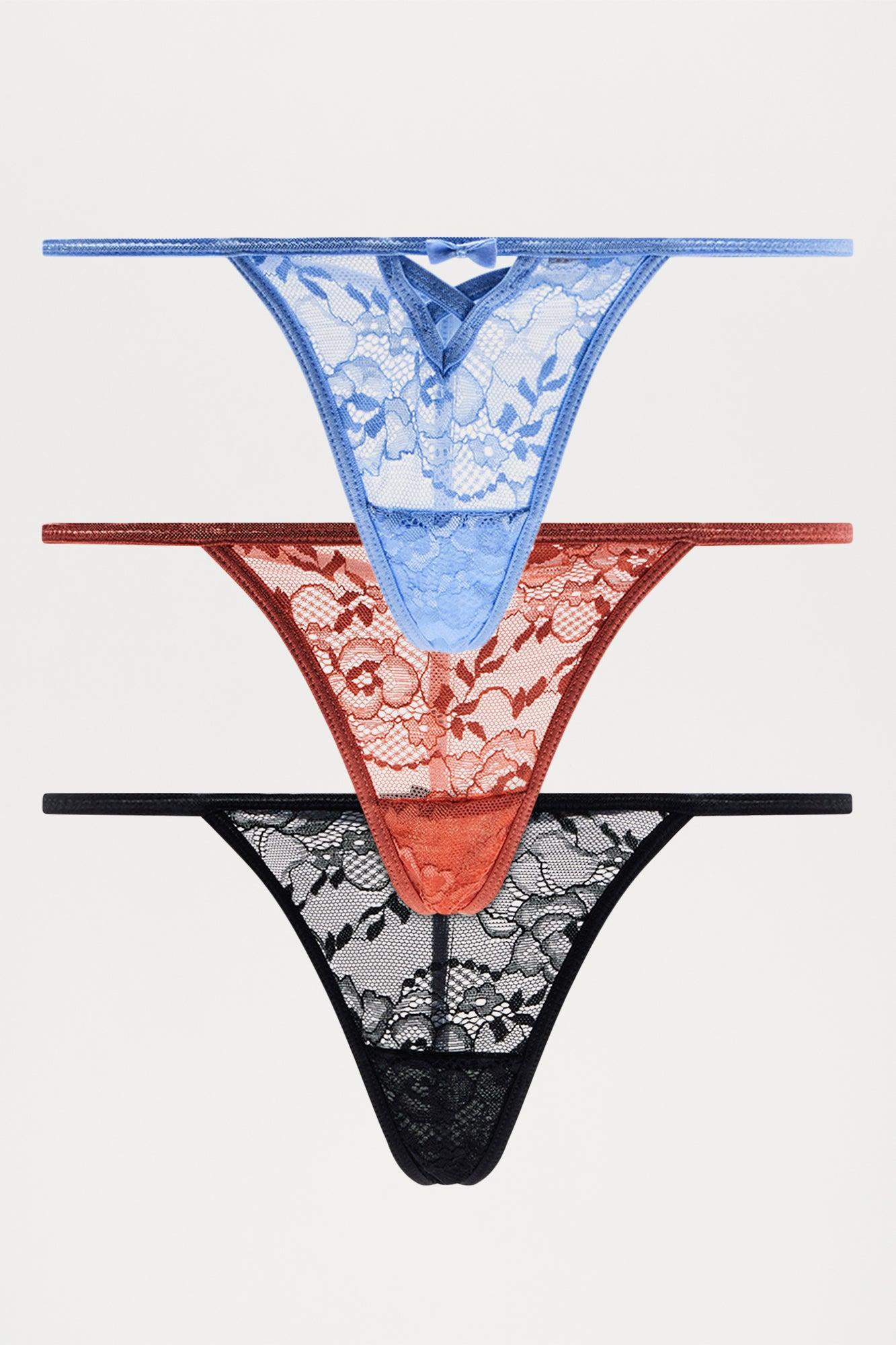 Pretty Sweet 3 Pack Lace G String Panties - Brown Combo Female Product Image