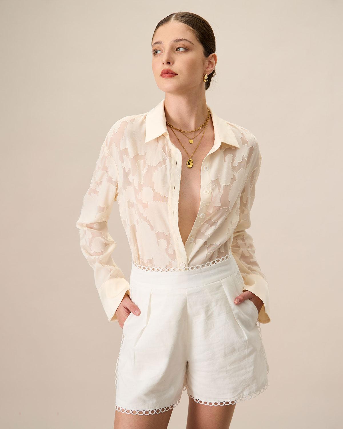 Women's Apricot Jacquard Long Sleeve Shirt Female Product Image