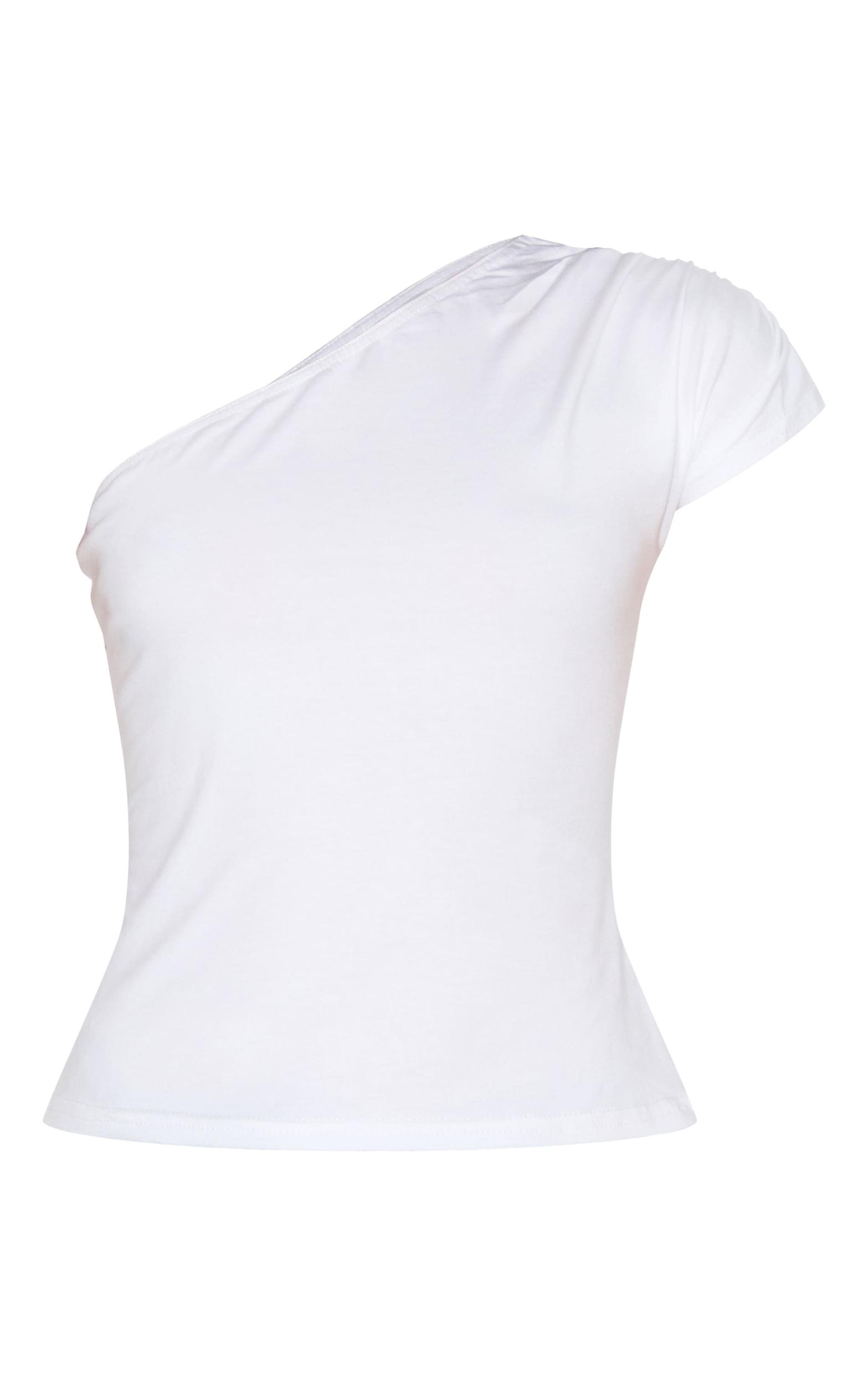 White Cotton One Shoulder Longline Top Product Image