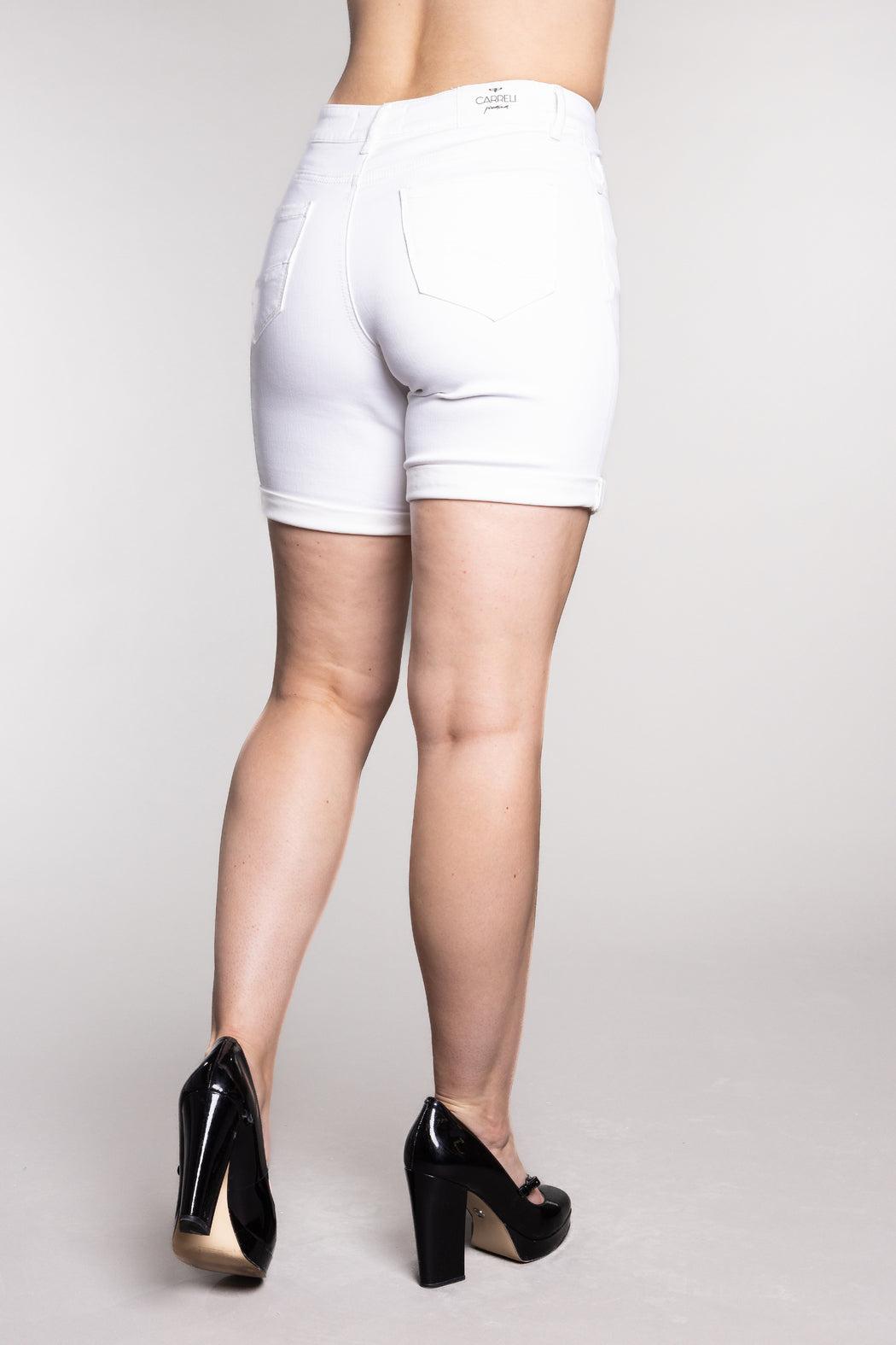 White Cuffed Denim Shorts Product Image