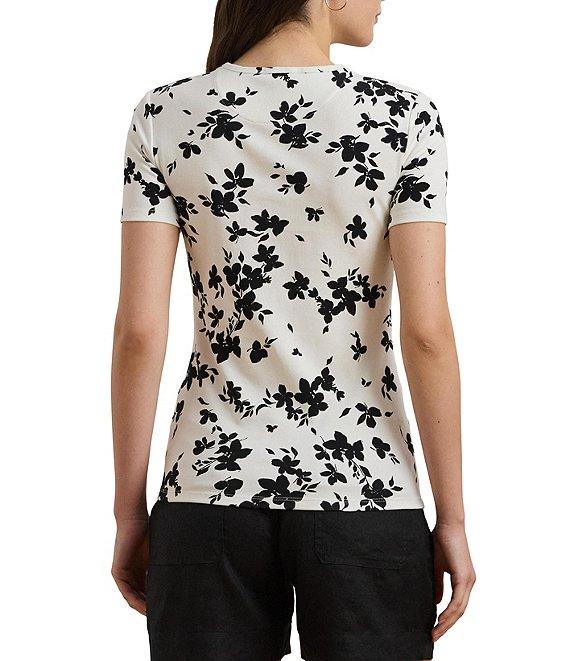 Lauren Ralph Lauren Stretch Knit Floral Print Crew Neck Short Sleeve Tee Product Image