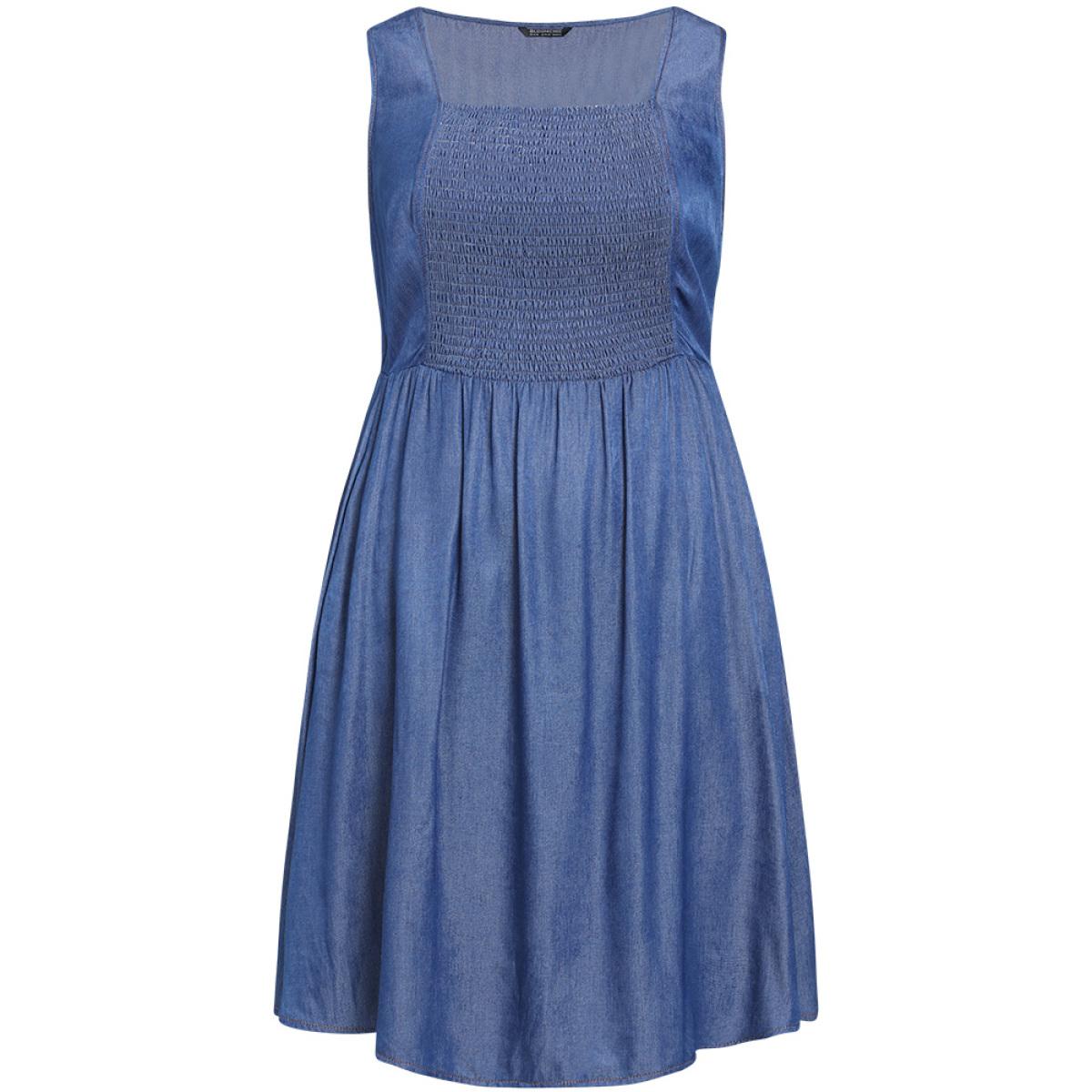 Plus Size Plain Shirred Square Neck Pocket Knee Dress Stone Women Casual Plain Spaghetti Strap Sleeveless Curvy Midi Dress BloomChic 14-16/1X Product Image