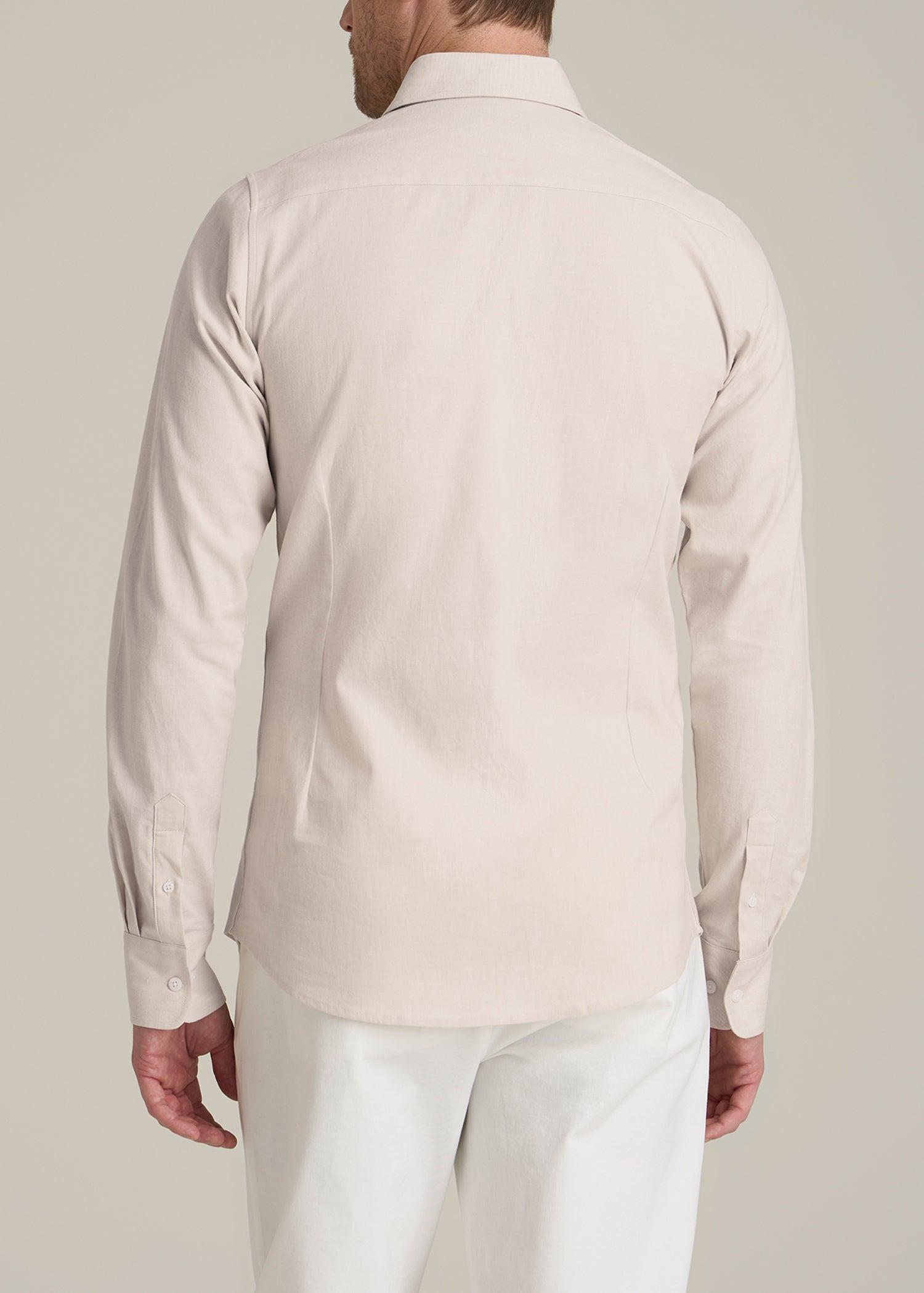 Stretch Linen Dress Shirt for Tall Men in Light Stone Mix Male Product Image