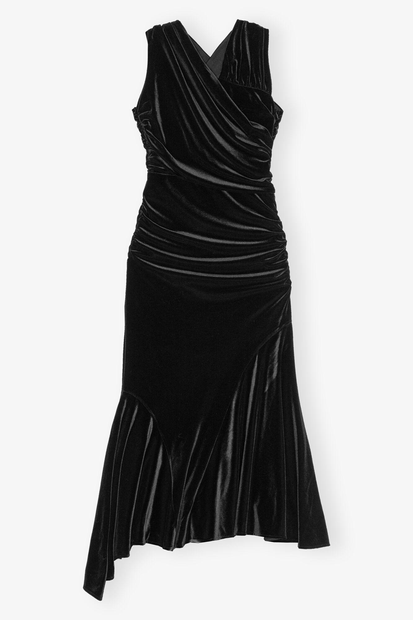 Black Velvet Ruched Dress Product Image