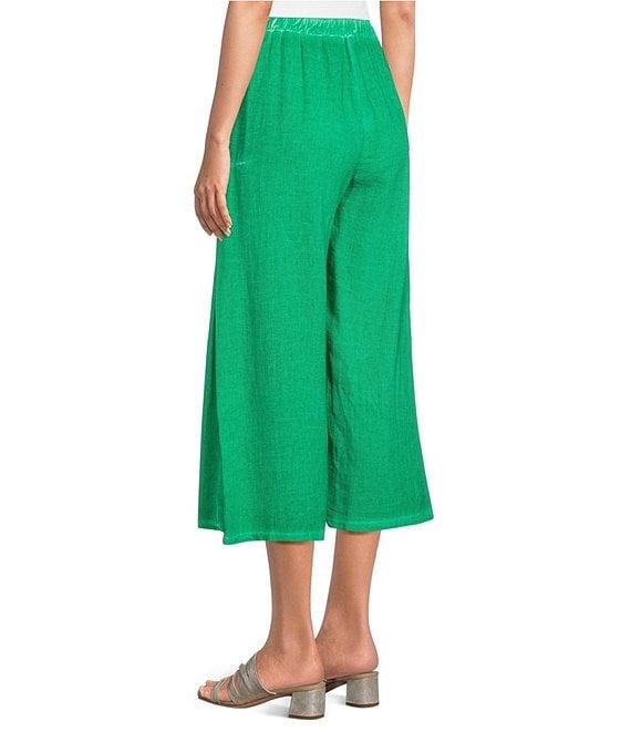 M Made in Italy Linen Blend Elastic Waist Crop Wide Leg Pants Product Image