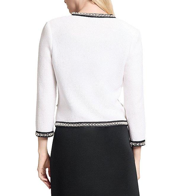 Ming Wang Textured Embellished Long Sleeve Contrast Trim Jacket Product Image