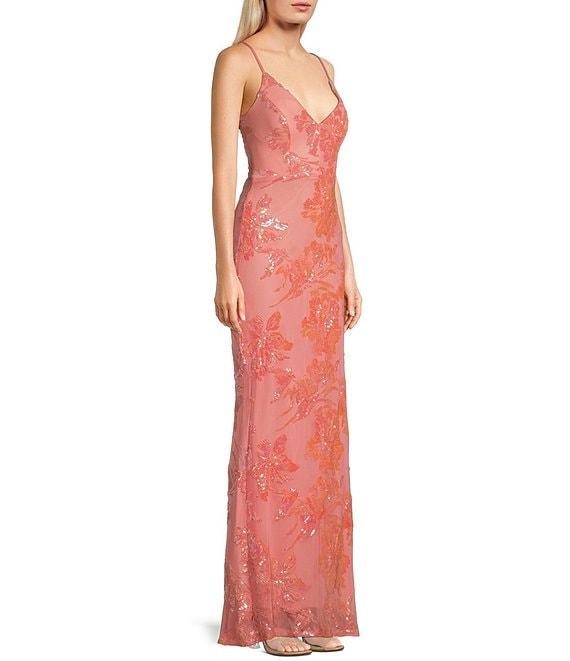 Honey and Rosie Floral Sequin Spaghetti Strap V-Neck Dress Product Image