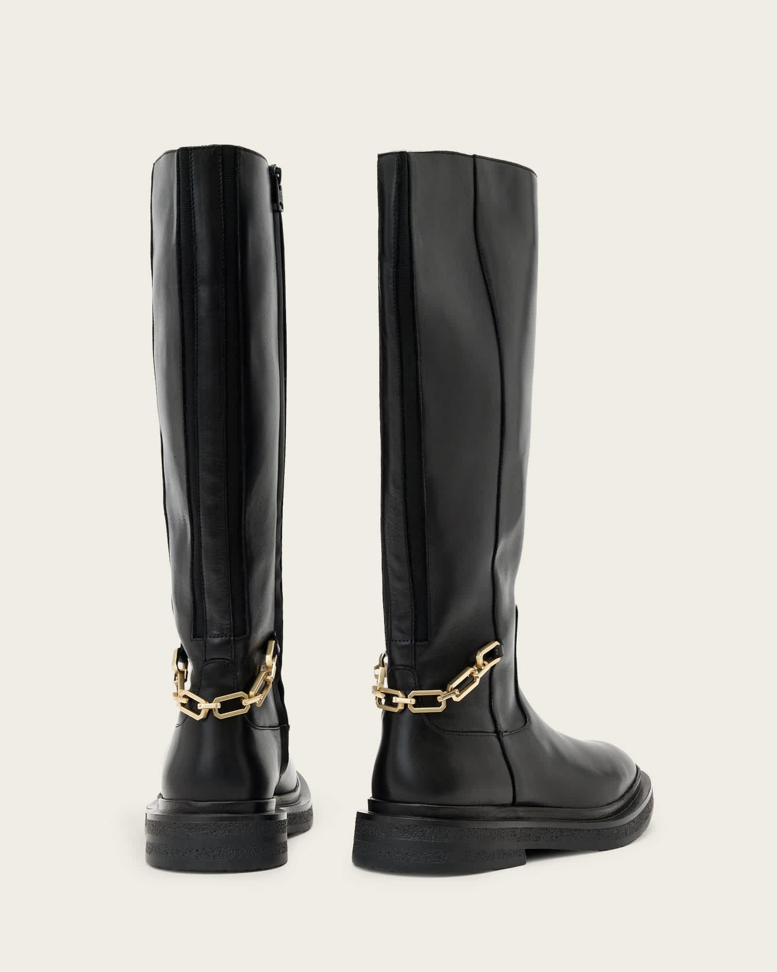 Escher Chain Leather Rider Boots Black | ALLSAINTS US Product Image
