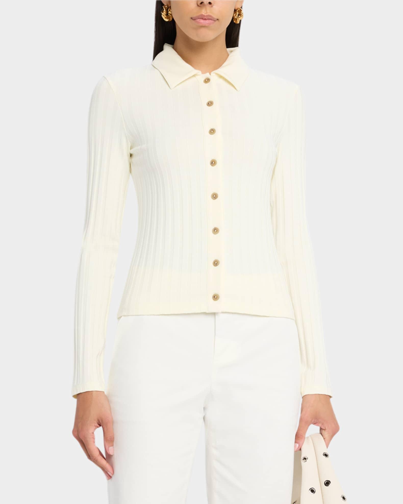 Long-Sleeve Ribbed Button-Front Top Product Image