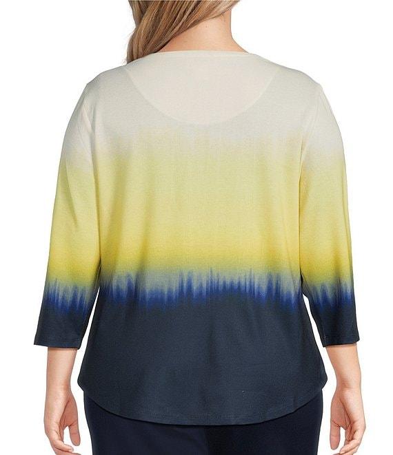Allison Daley Plus Size Embellished Ombre Print 3/4 Sleeve Crew Neck Knit Top Product Image