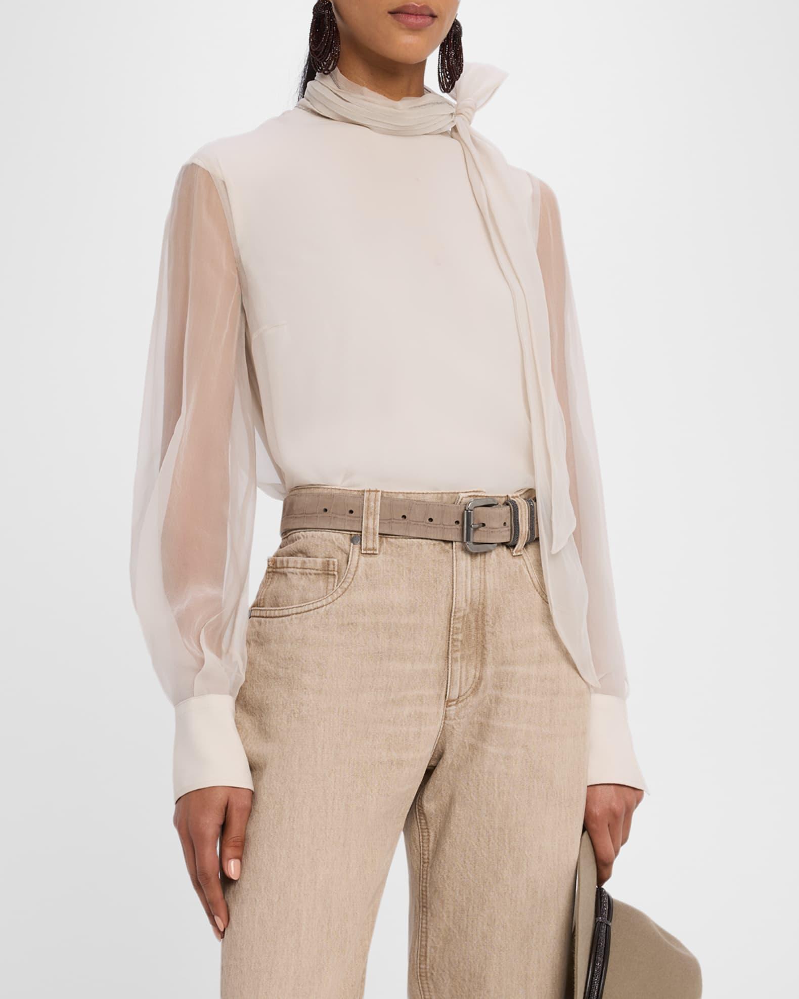 Monili Neck-Scarf Organza Long-Sleeve Top Product Image