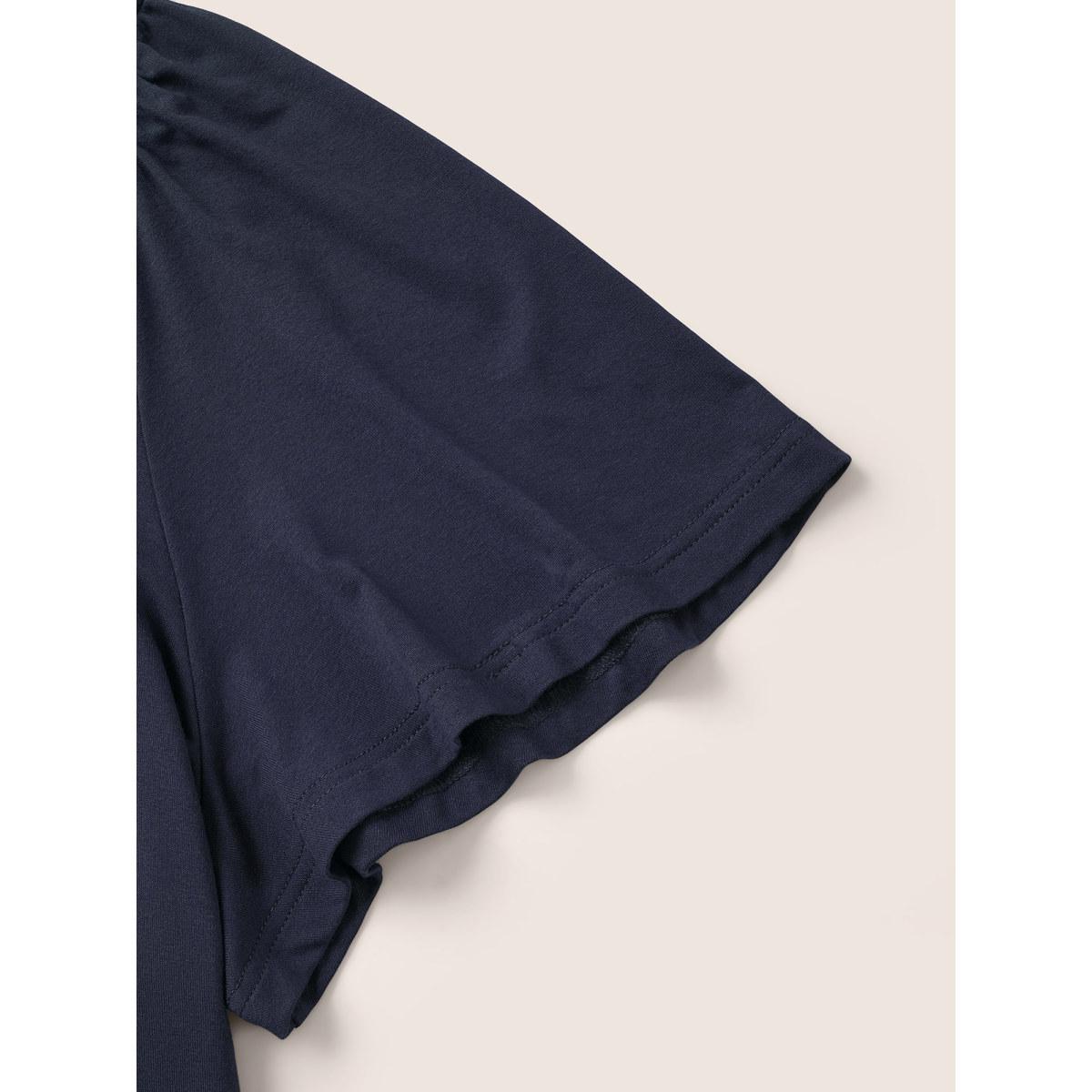 Plus Size Supersoft Essentials Solid Ruffle Trim T-shirt Indigo Women Elegant Non Plain V-neck Everyday T-shirts BloomChic 18-20/2X Product Image