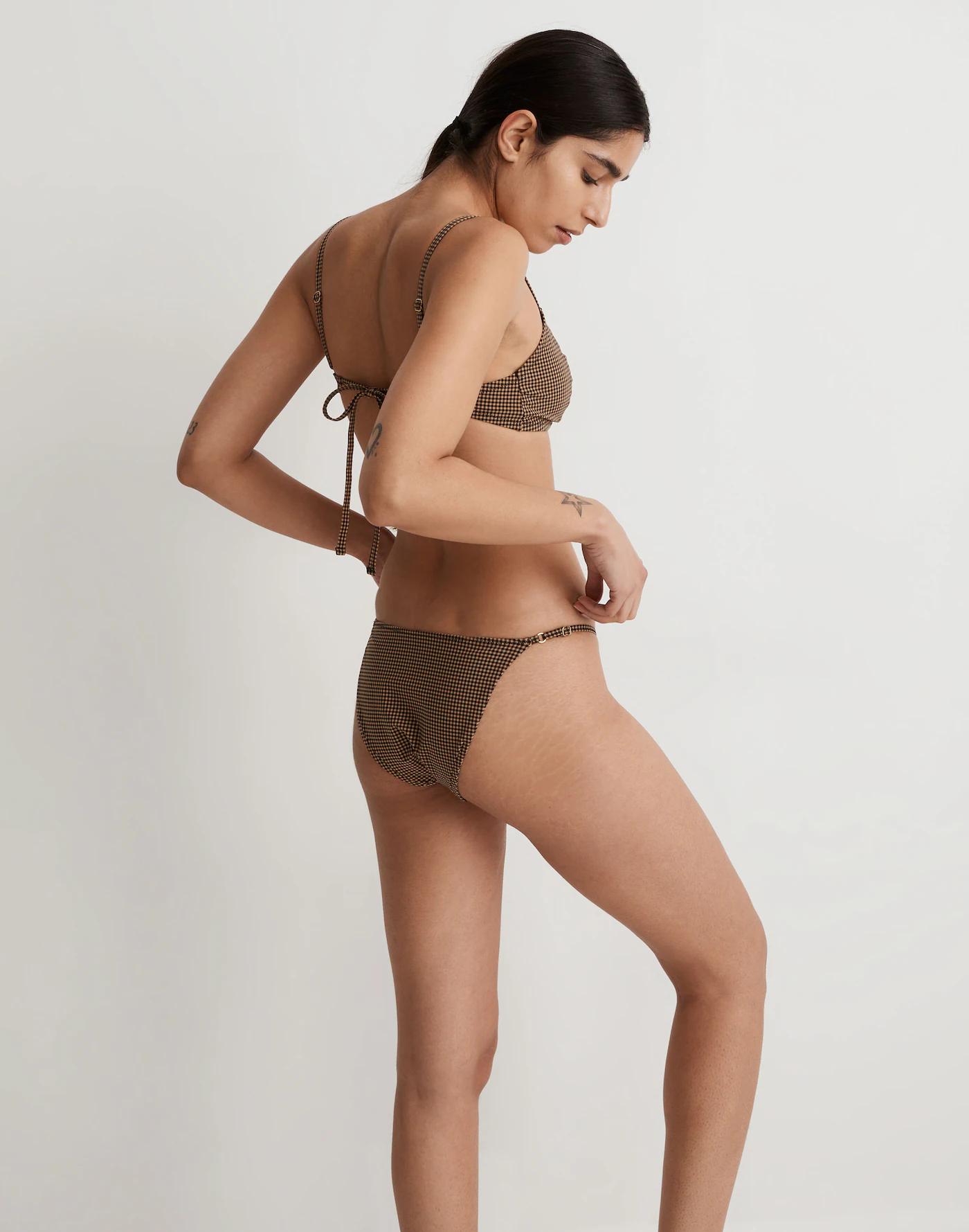 Adjustable String Bikini Bottom in Mini Check Product Image
