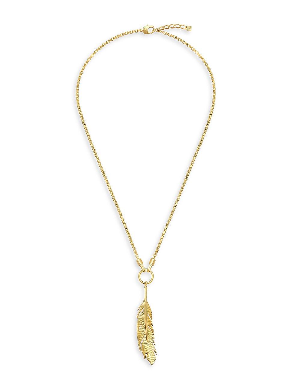 Mens Small Gold-Tone Feather Pendant Necklace Product Image