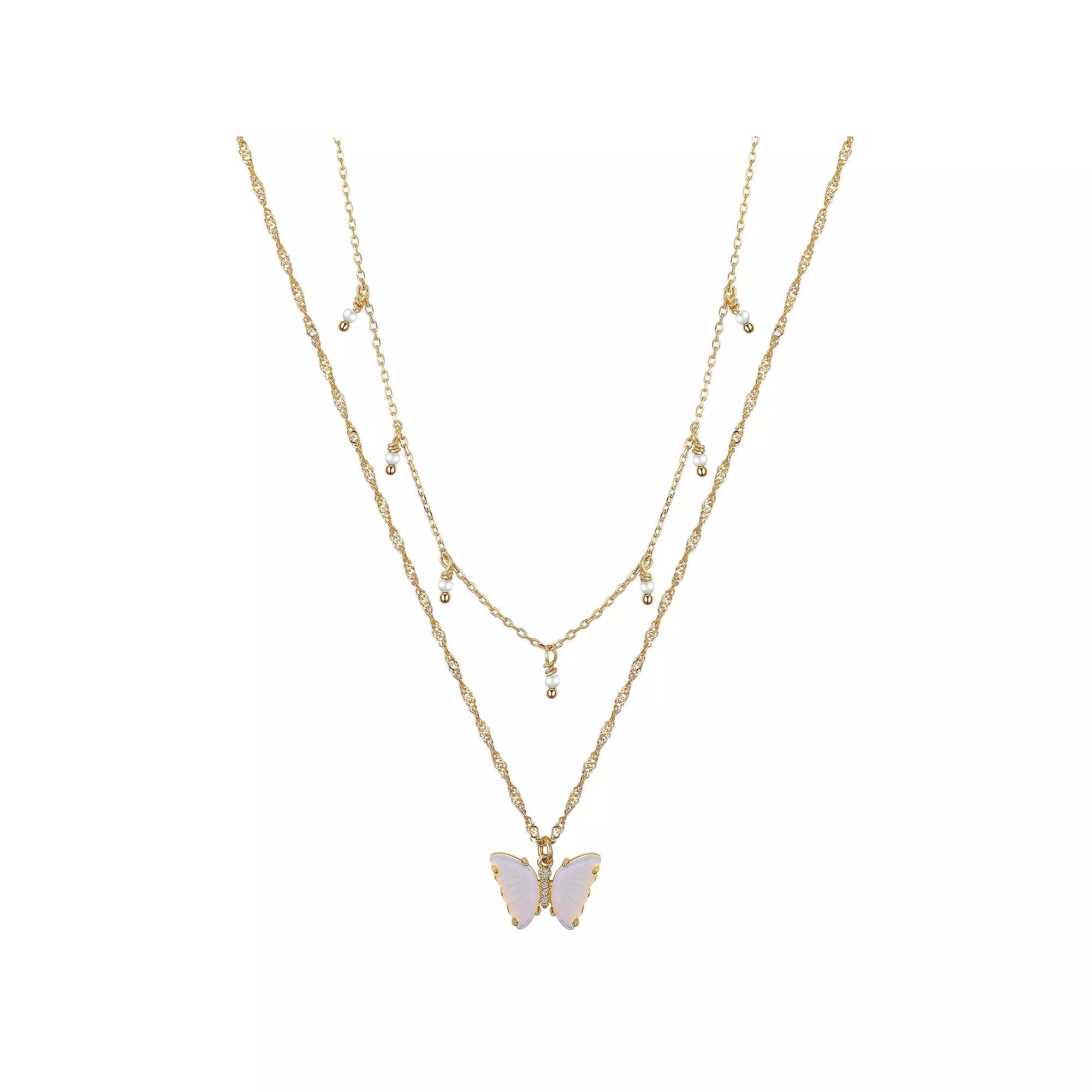 Love This Life® 2-Piece Opalite & Cubic Zirconia Butterfly Pendant Necklace Set, Women's, Size: 16-18" ADJ, Gold Tone Product Image