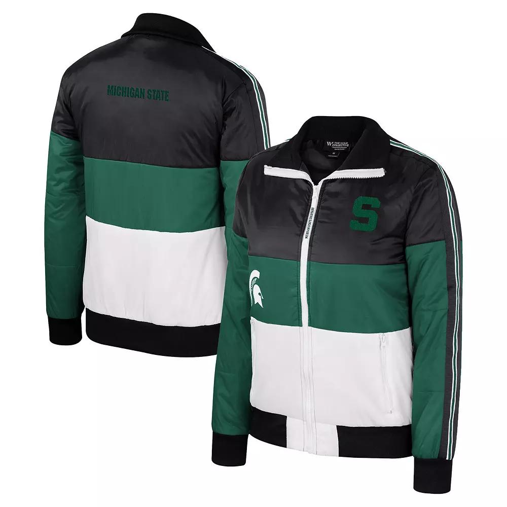 Women's The Wild Collective  Green Michigan State Spartans Color-Block Puffer Full-Zip Jacket, Size: Large Product Image