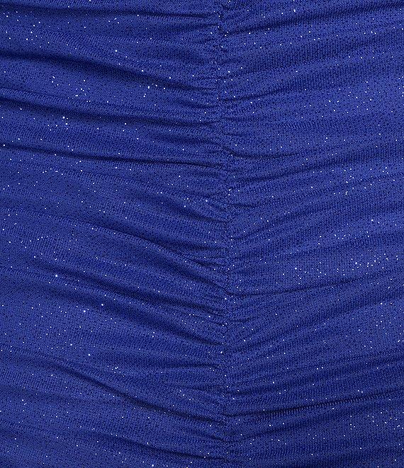 Jump Glitter Square Neck Ruched Long Sleeves With Ties At Hemline Dress Product Image