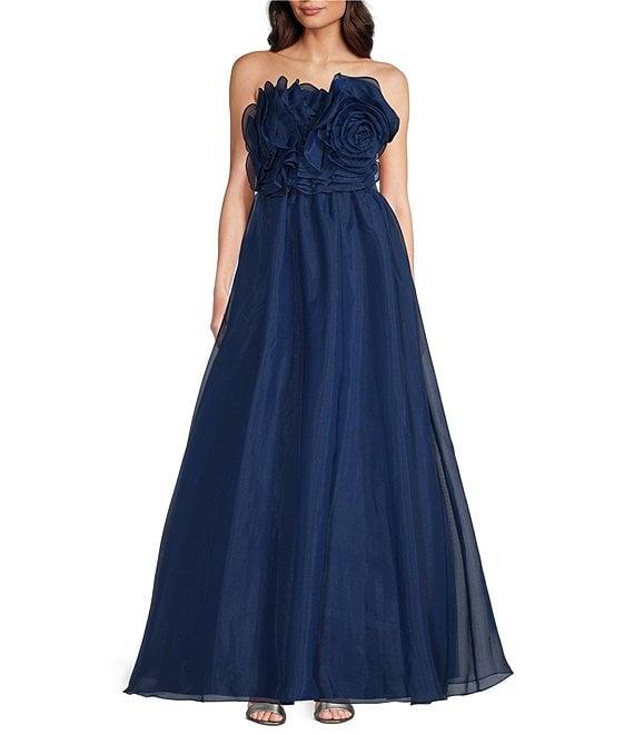 Aidan Mattox Strapless Organza Strapless Rosette Ruffle Ball Gown Product Image