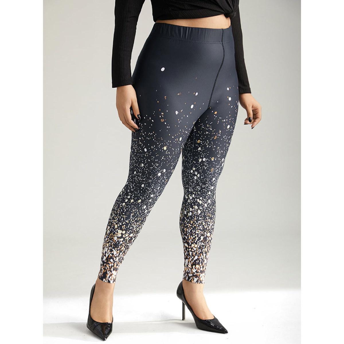 Plus Size Christmas Ombre Snowflake Elastic Waist Skinny Leggings Women Black Glamour High stretch Bodycon High Rise Festival-Christmas Leggings BloomChic 26/4X Product Image